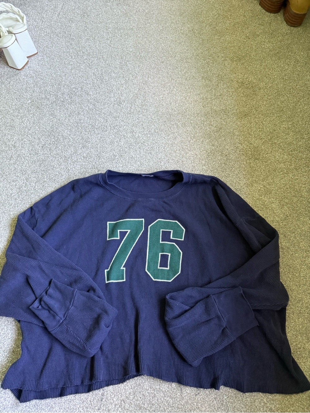 Brandy Melville Navy Long Sleeve Tee with Green "76" Graphic